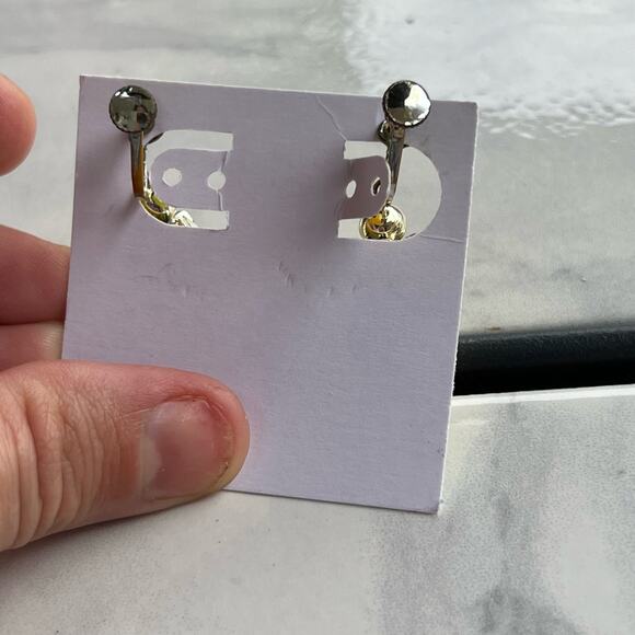 Vintage Silver Stacked Disc Clip-On Dangle Earrings - Picture 4 of 5